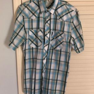 Old Navy white, blue and green short sleeve shirt